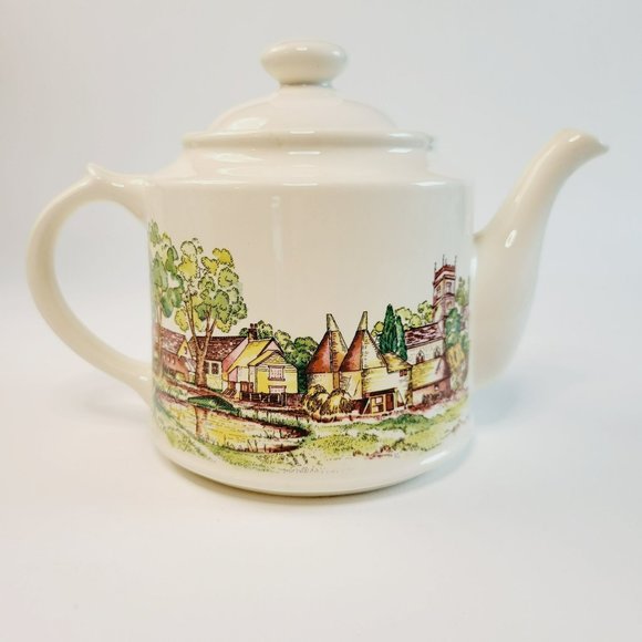 Vintage Wade Teapot Brown English Countryside Village Church Scene, England Made - Picture 4 of 14